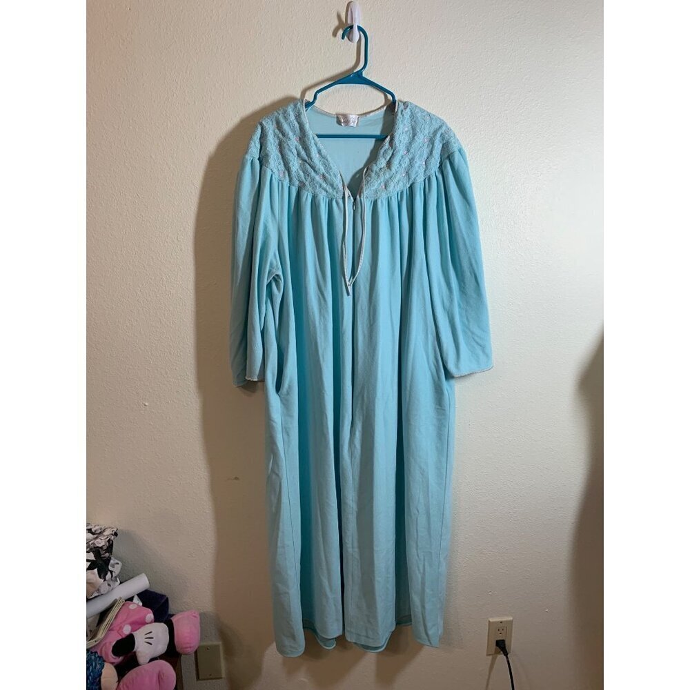 Vintage Vanity Fair Granny Style Felt Robe Blue Womans Size XXL LS10